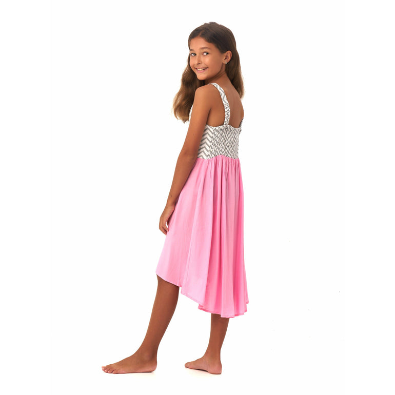 Daniela Dress in Pink Grey Chevron - Indigo Kids