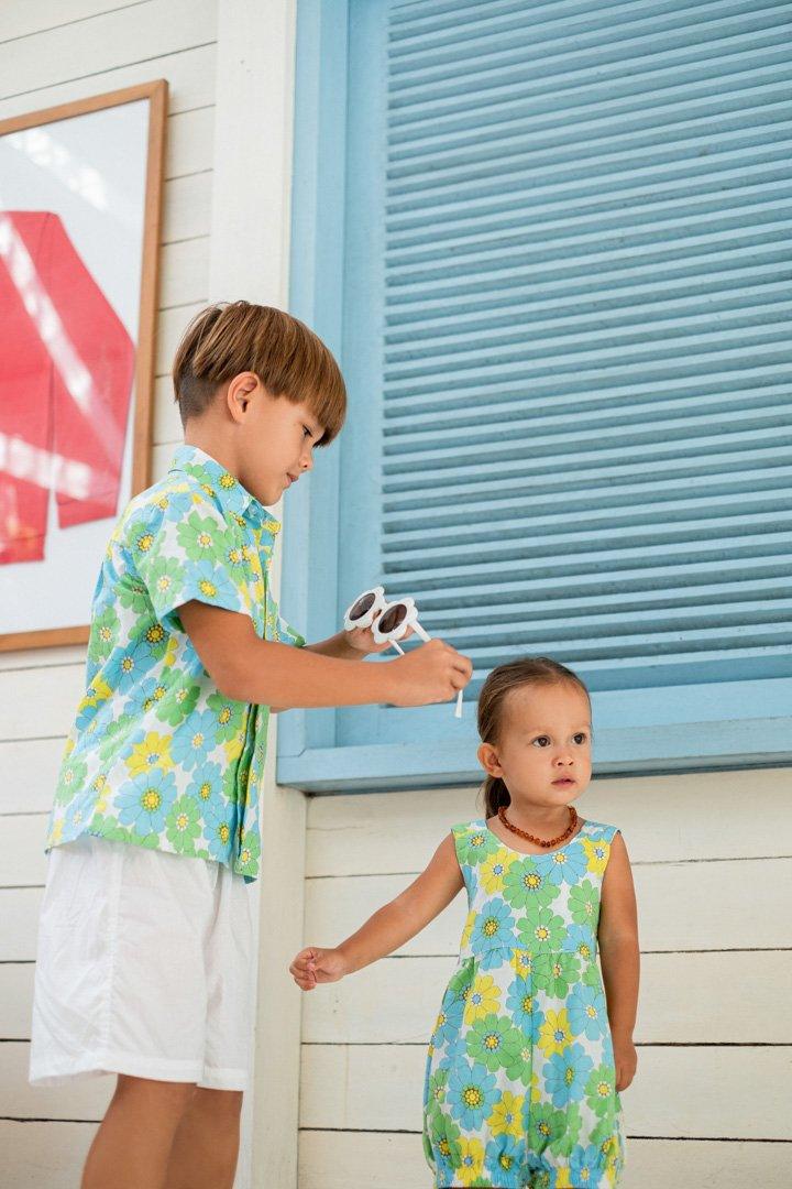 Marc Set in Blue Flower Power - Indigo Kids