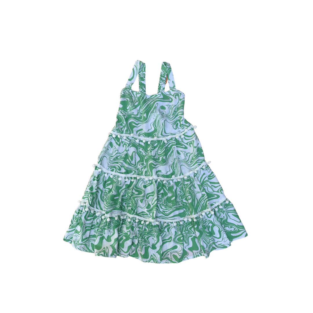 Savike Pom Dress in Green Swirl - Indigo Kids