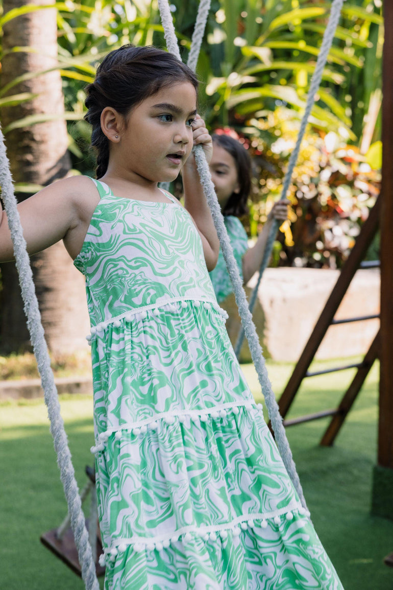 Savike Pom Dress in Green Swirl - Indigo Kids