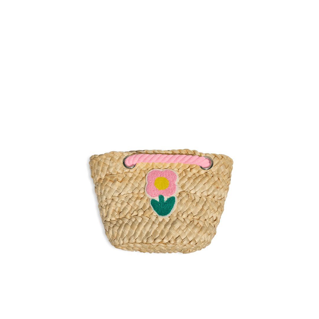 Straw Bag With Flower Aplication - Indigo Kids