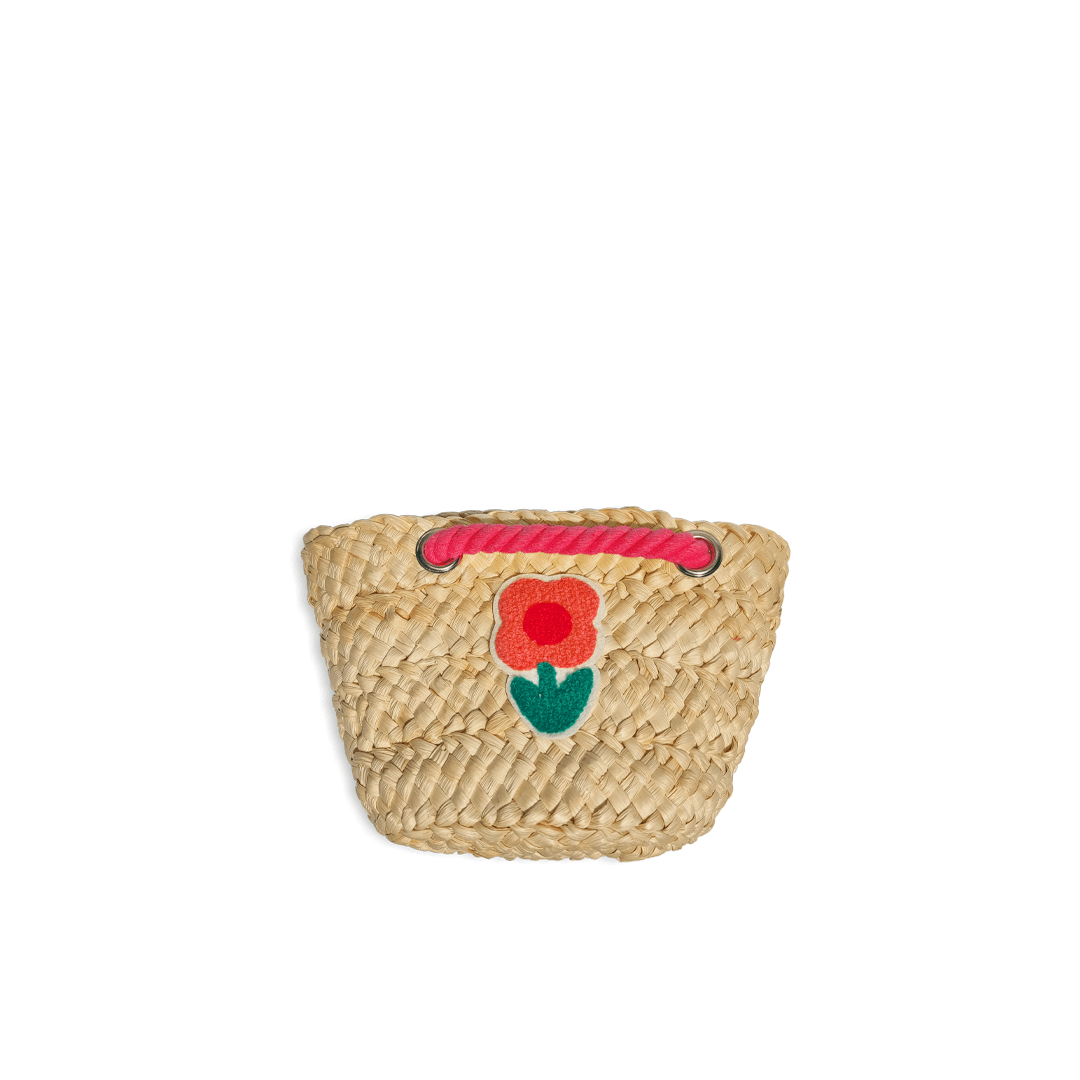 Straw Bag With Flower Aplication - Indigo Kids