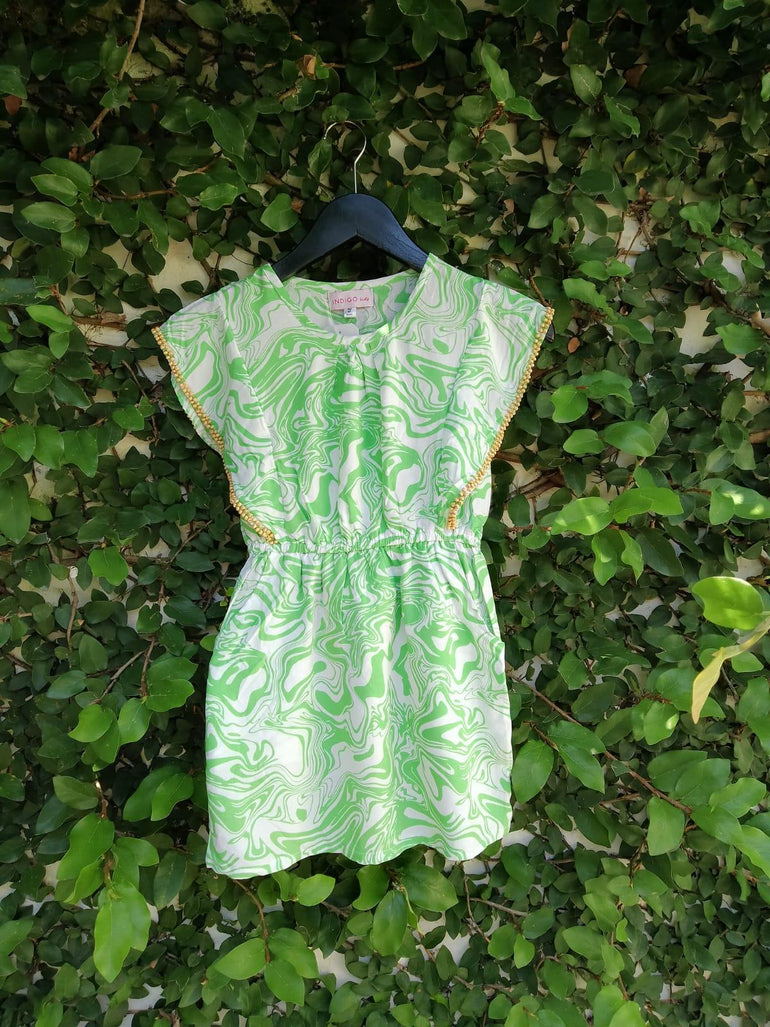 Akupu Dress in Green Swirl - Indigo Kids