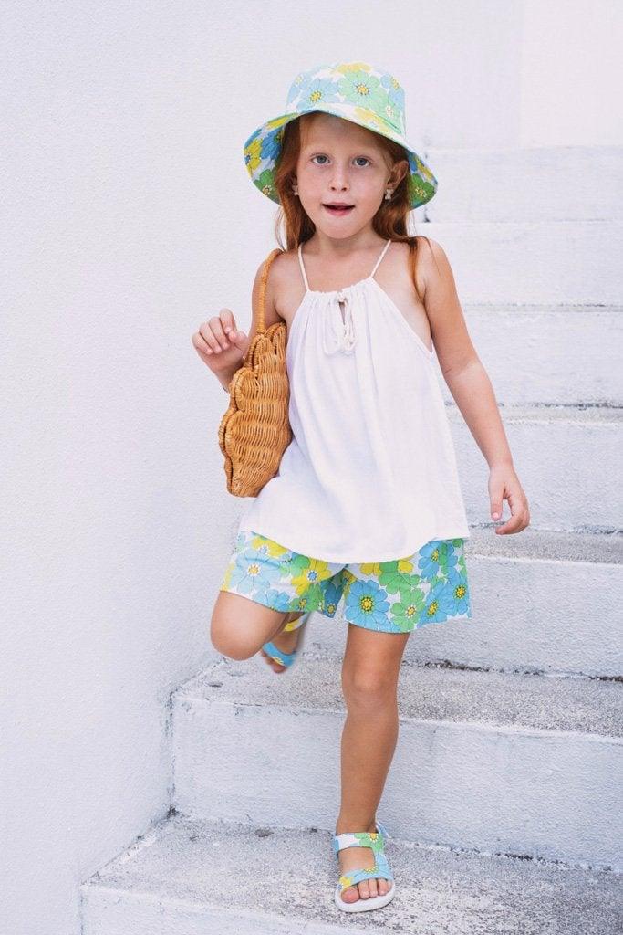 Bobbie Hat in Blue Flower Power - Indigo Kids