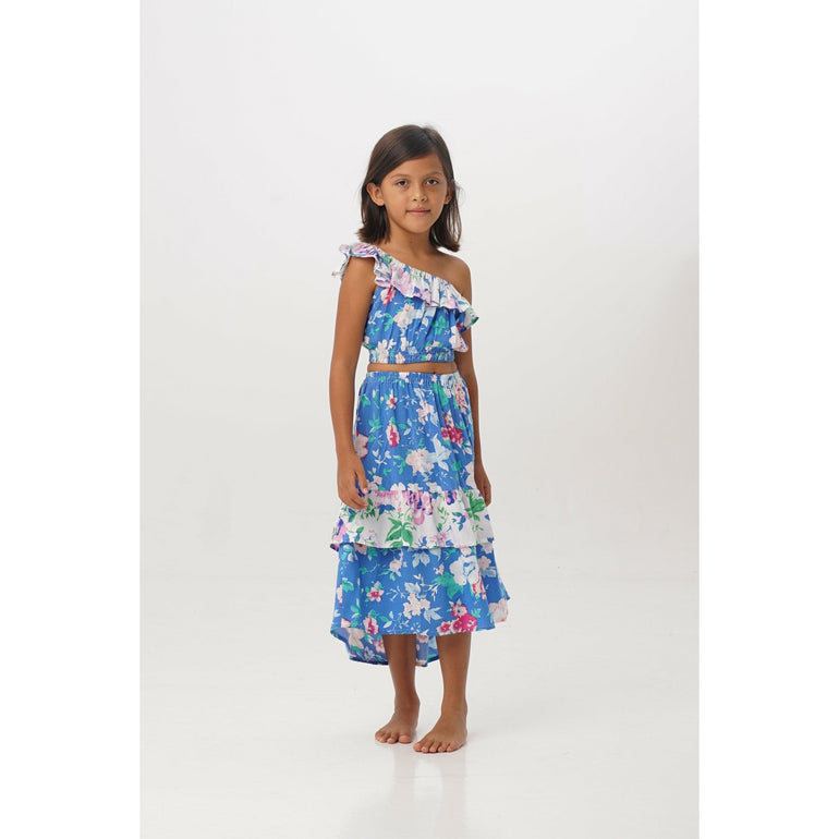 Cabe Skirt in Blue & White Floral - Indigo Kids