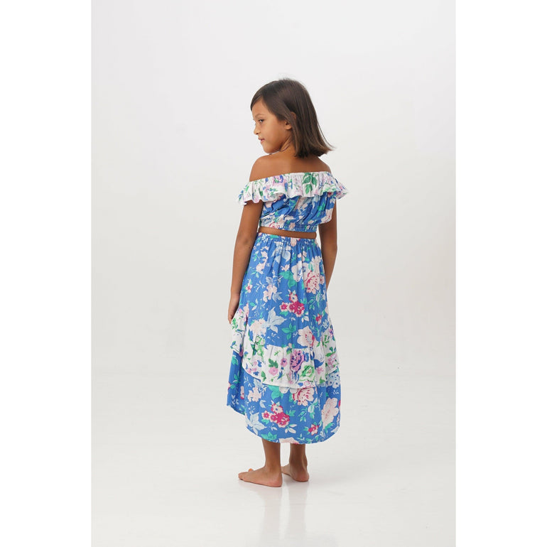 Cabe Skirt in Blue & White Floral - Indigo Kids