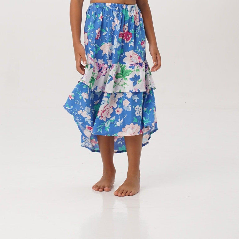 Cabe Skirt in Blue & White Floral - Indigo Kids