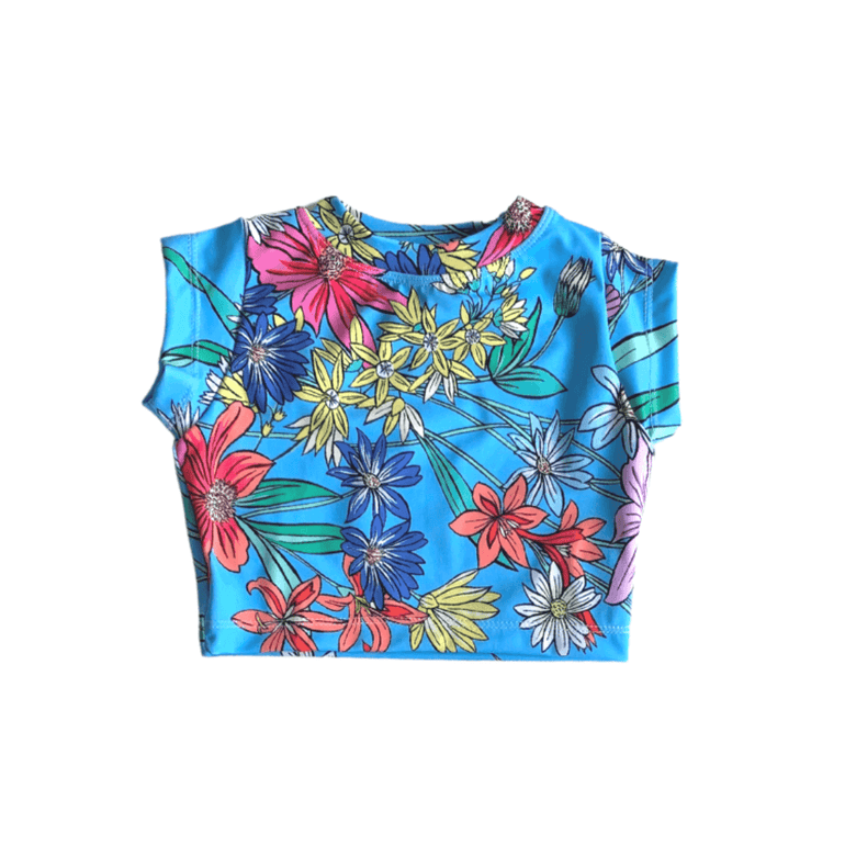 Crop Rash Top Blue Lili Floral - Indigo Kids