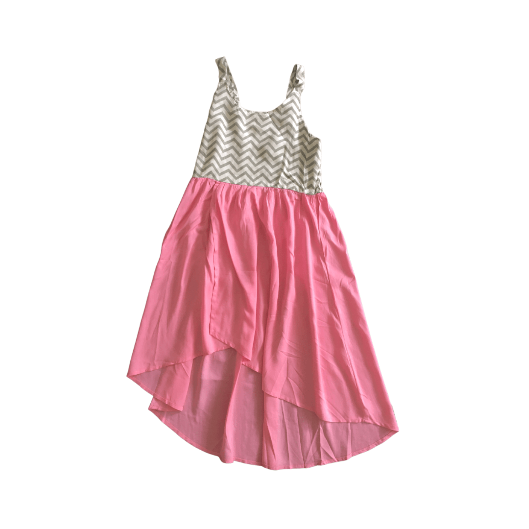 Daniela Dress in Pink Grey Chevron - Indigo Kids