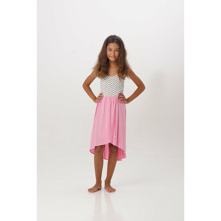 Daniela Dress in Pink Grey Chevron - Indigo Kids