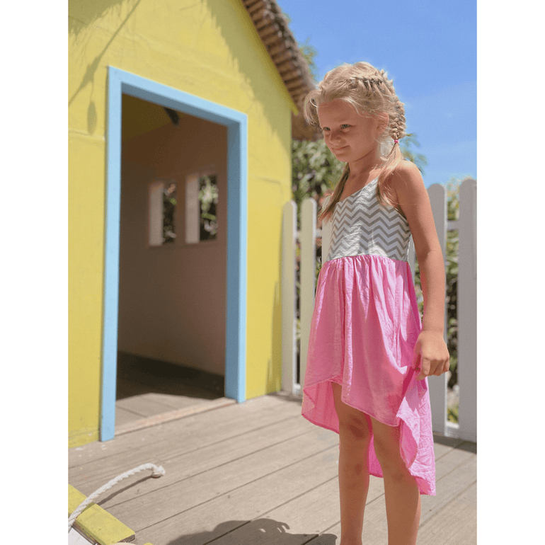 Daniela Dress in Pink Grey Chevron - Indigo Kids