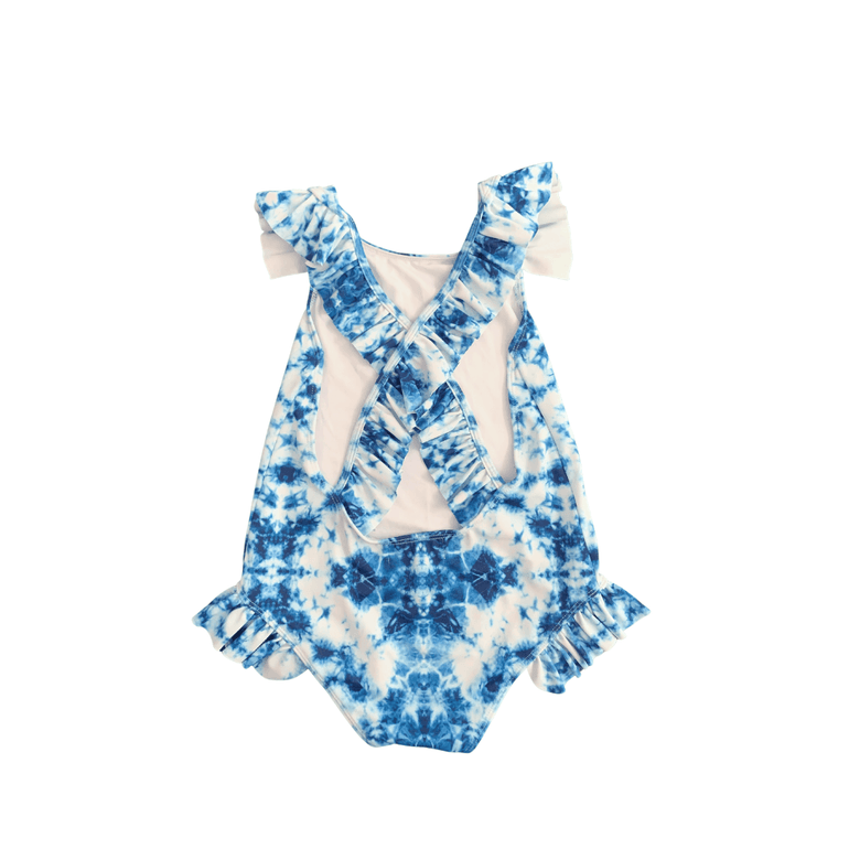 Frill One Piece in Navy Tiedye - Indigo Kids