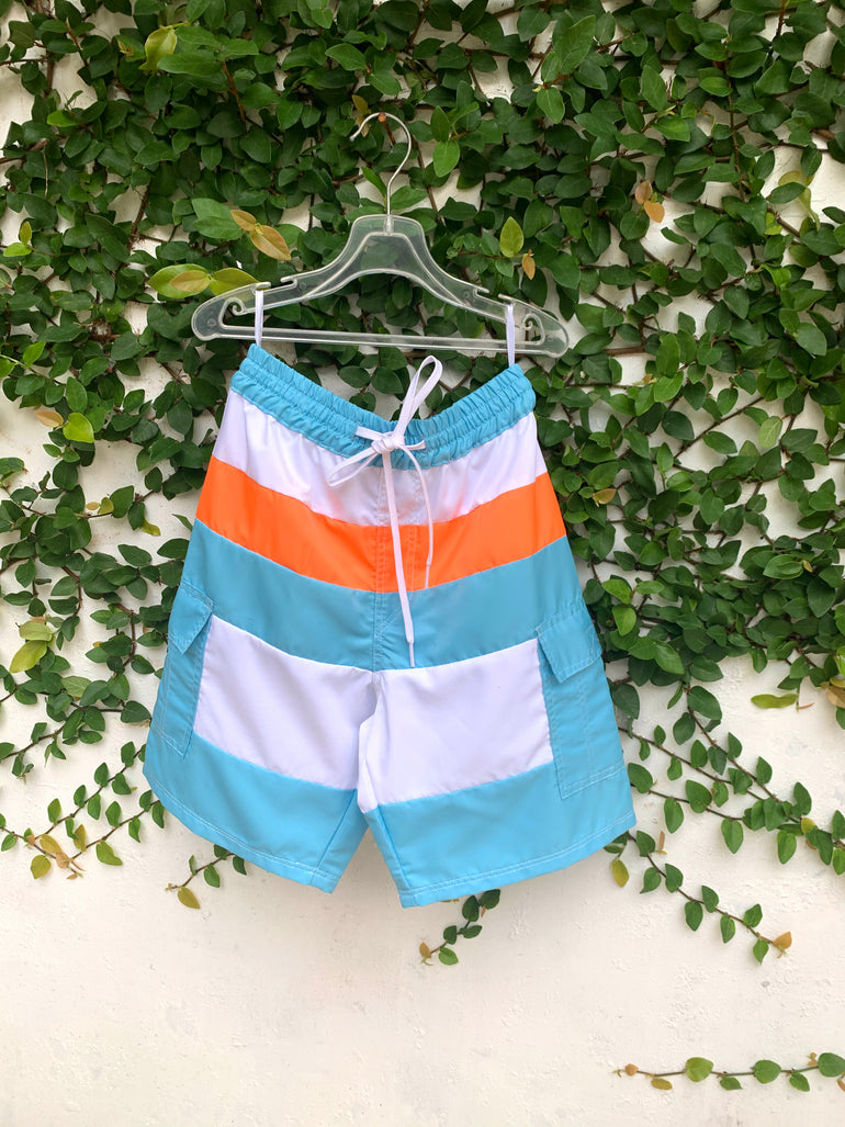 Greg Boardshorts in Orange White Blue - Indigo Kids