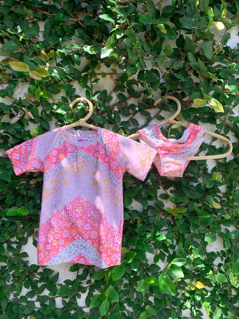 Malibu Rashie in Zigzag Floral - Indigo Kids