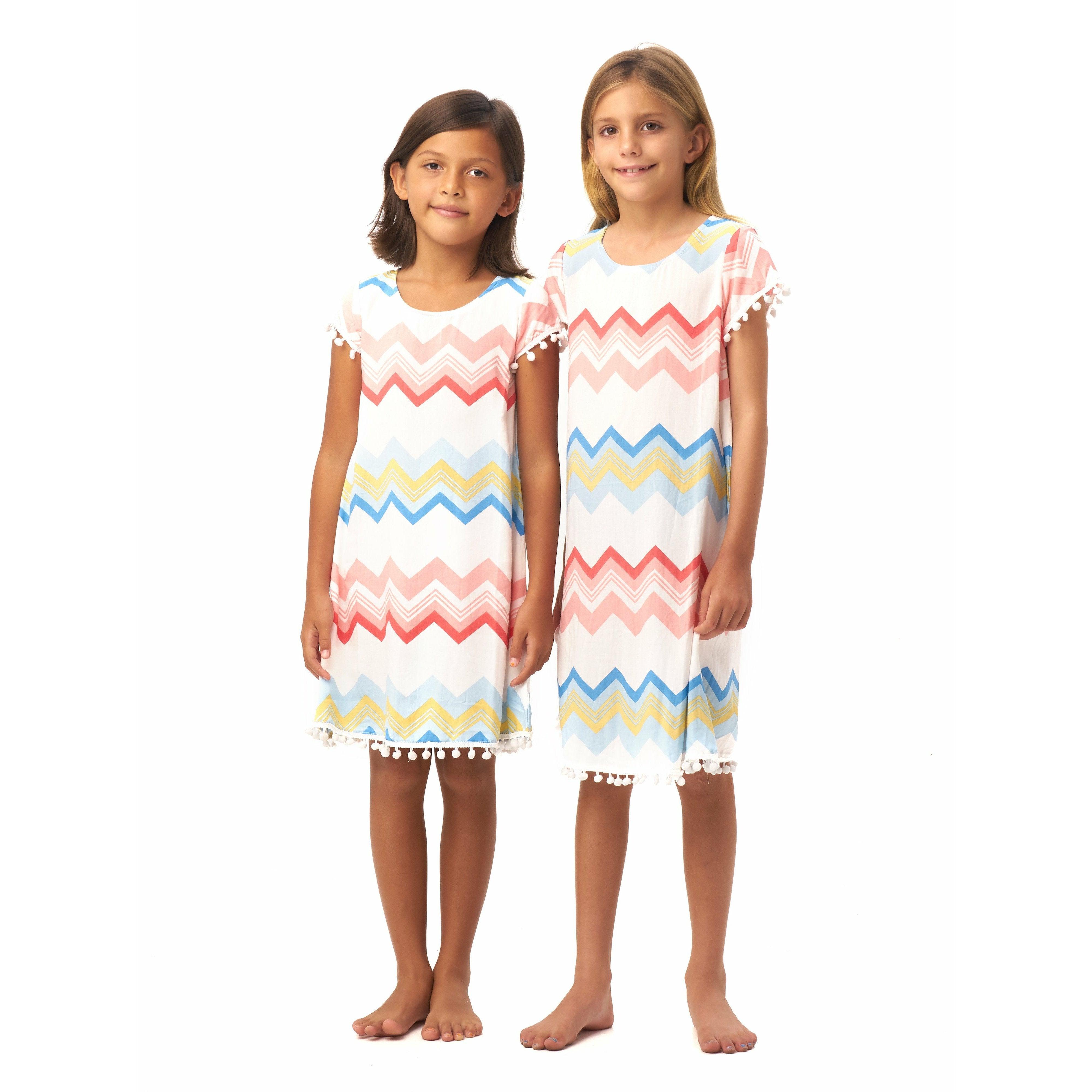 Milan Dress in Colorful Chevron - Indigo Kids