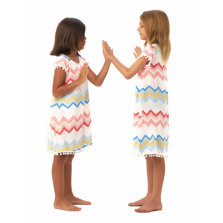 Milan Dress in Colorful Chevron - Indigo Kids