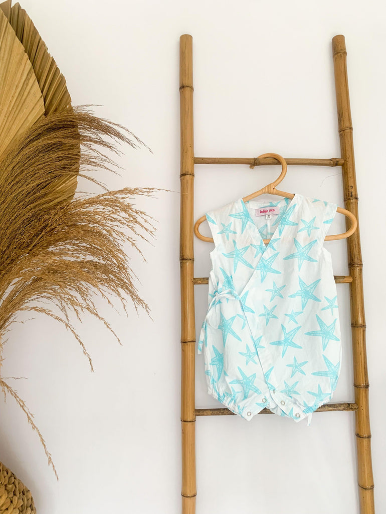 Perlin Romper in Aqua Starfish - Indigo Kids