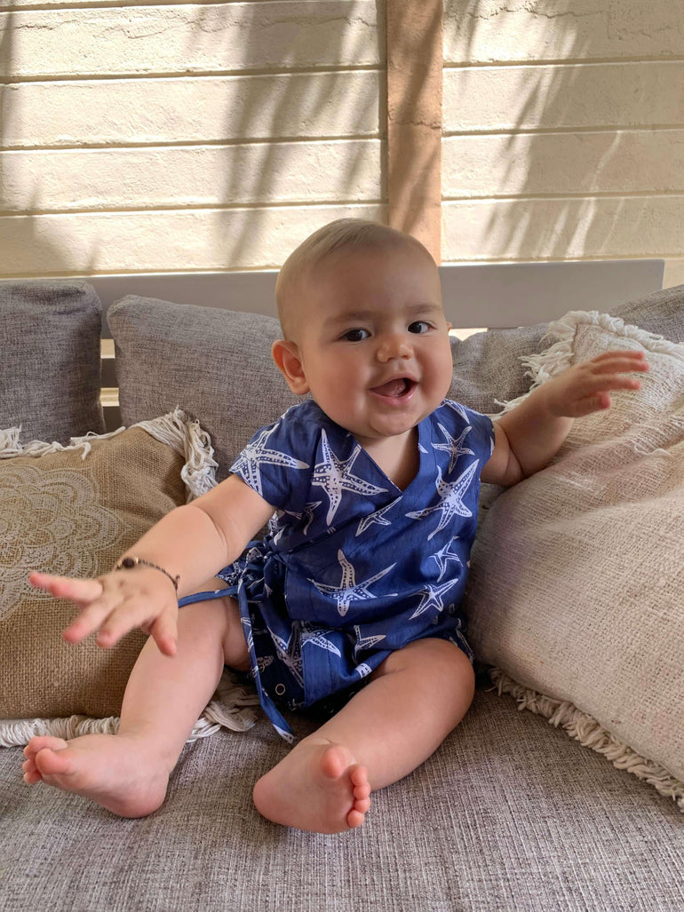 Perlin Romper in White Starfish - Indigo Kids