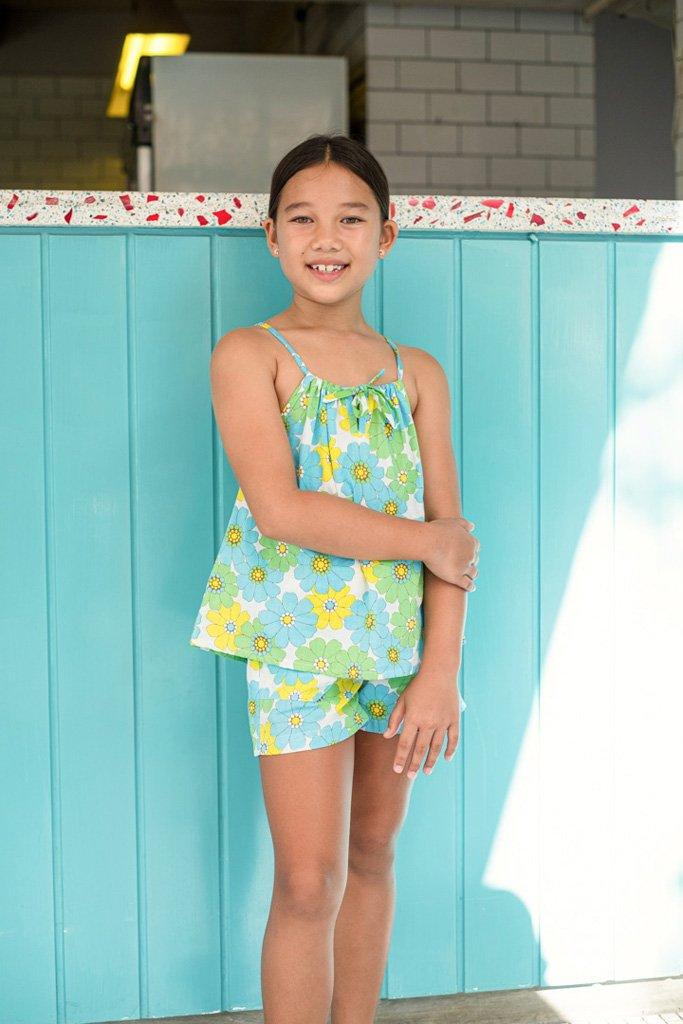 Rina Top in Blue Flower Power - Indigo Kids