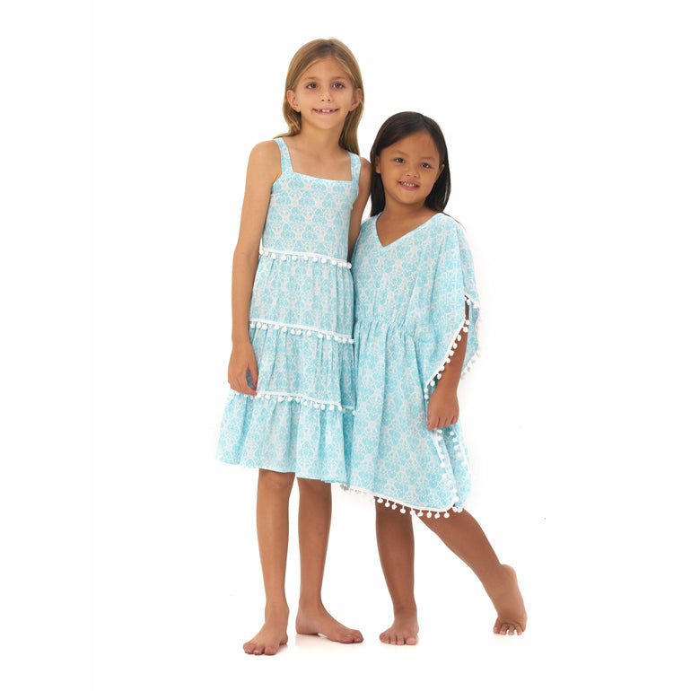 Savike Pom Dress in Aqua Kinza - Indigo Kids