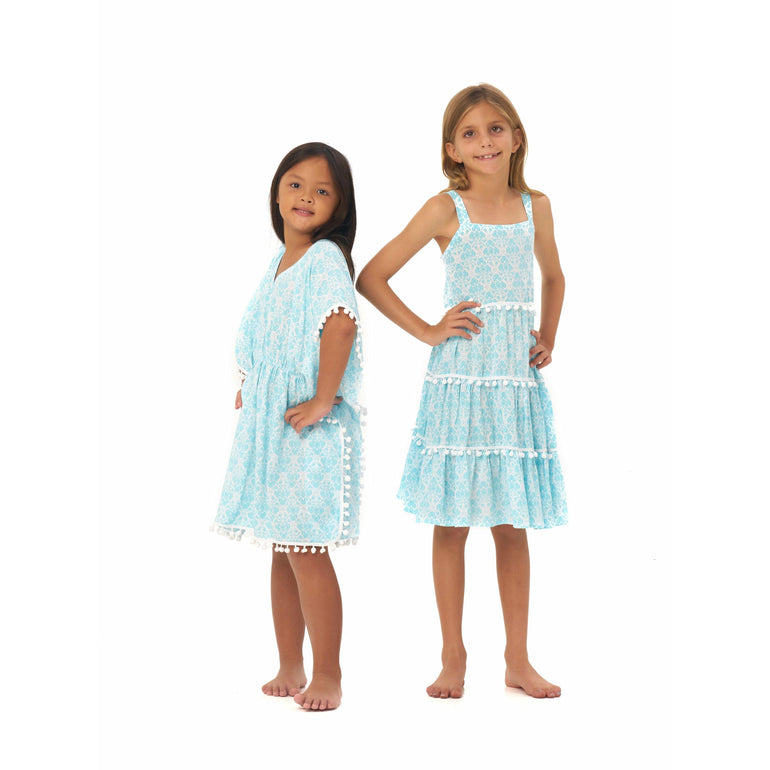 Savike Pom Dress in Aqua Kinza - Indigo Kids