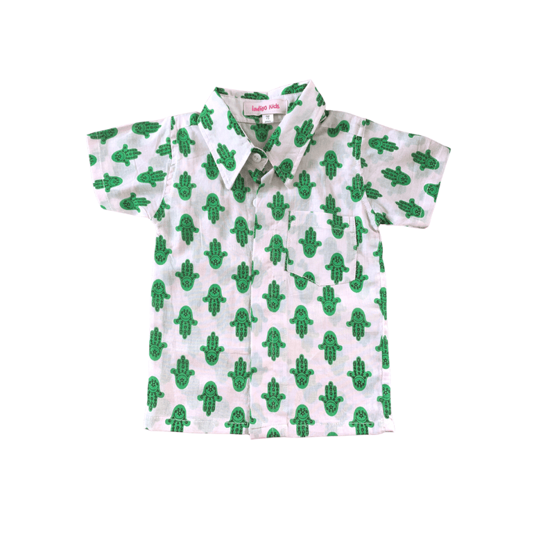 Shawn Shirt in Pale Pink Green Budha Hand - Indigo Kids
