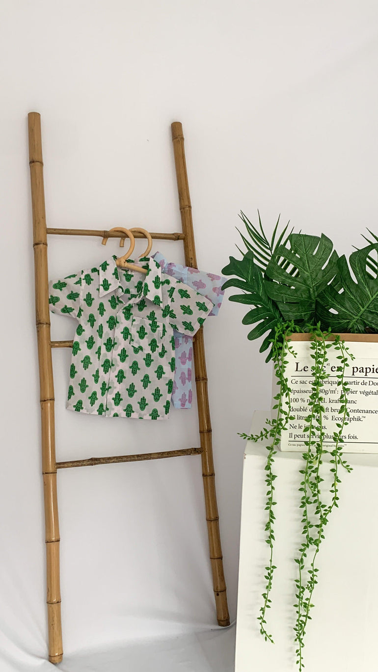 Shawn Shirt in Pale Pink Green Budha Hand - Indigo Kids